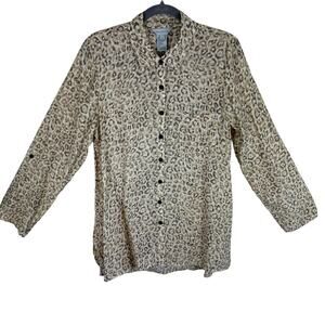 Multiples Animal Print Lightweight Long Sleeve Rayon Nylon Button Up Top Size M